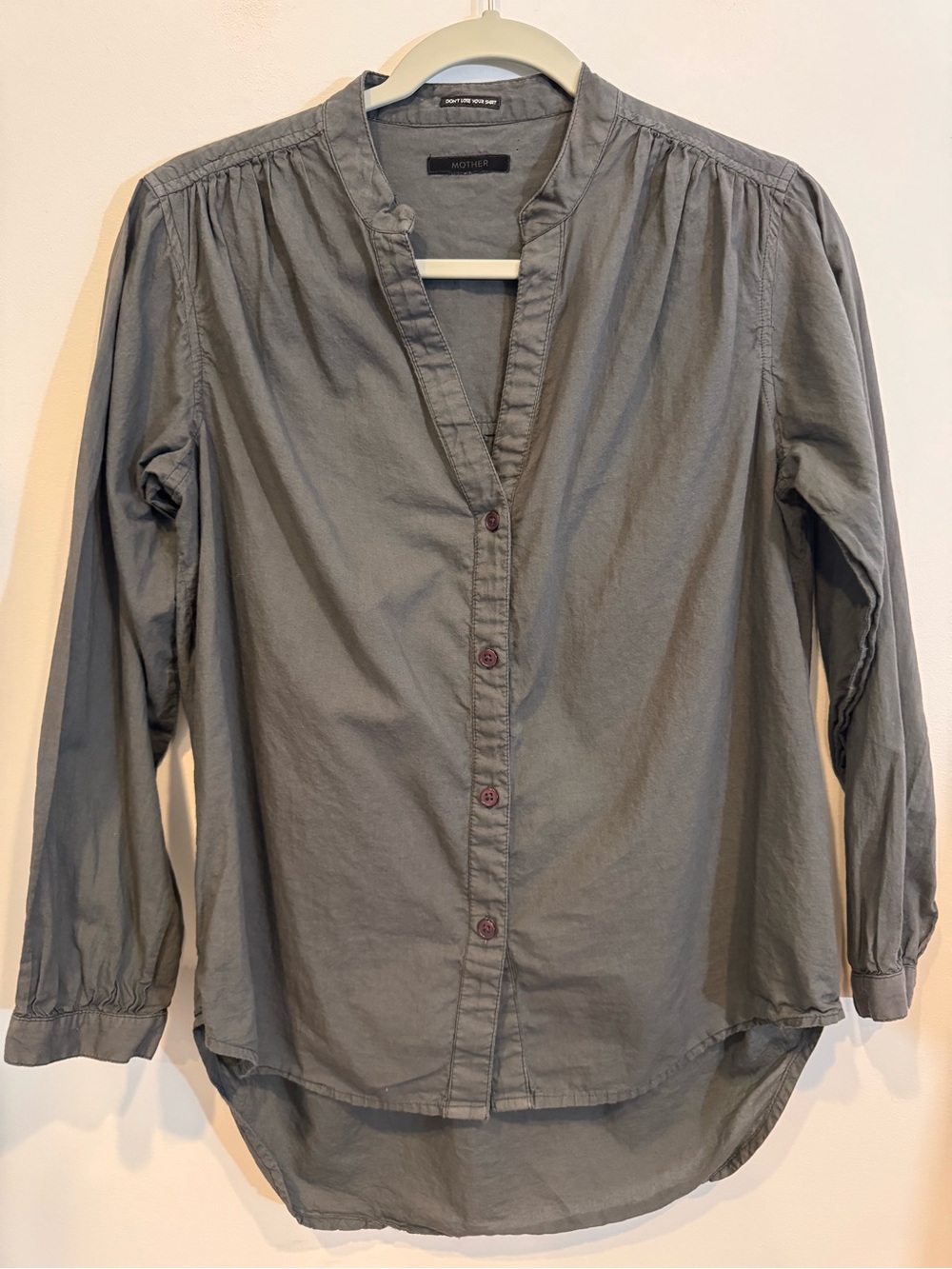 Mother The Airy High Low Shirt Dark Shadow Button Down